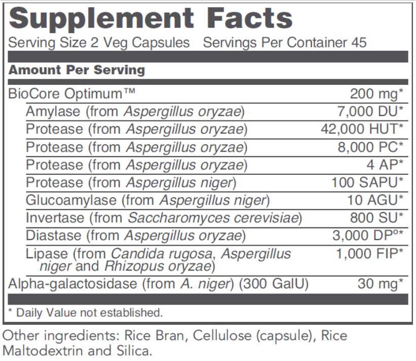 Protocol for Life Balance BioCore Enhanced Enzymes Ingredients