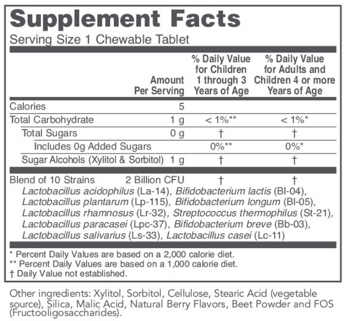Protocol for Life Balance Chewable Probiotic Ingredients