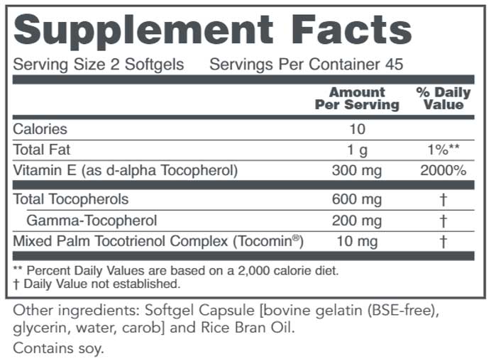 Protocol for Life Balance Gamma E Toco Complex Ingredients