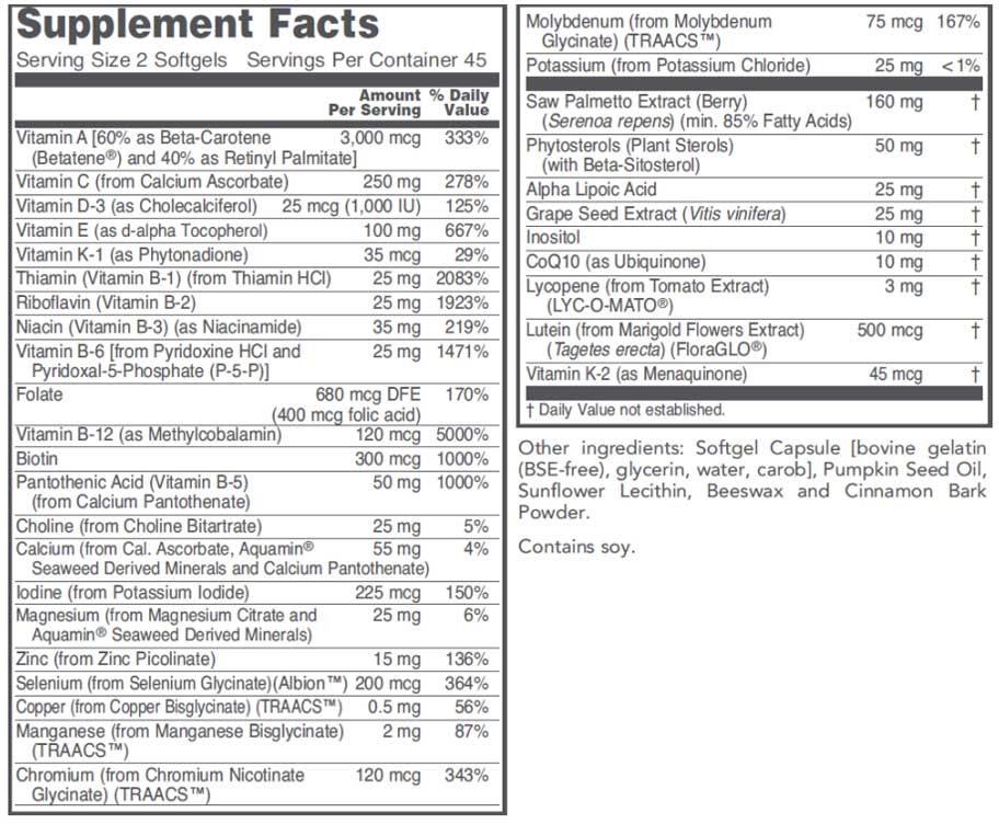 Protocol for Life Balance Ortho Multi for Men Ingredients
