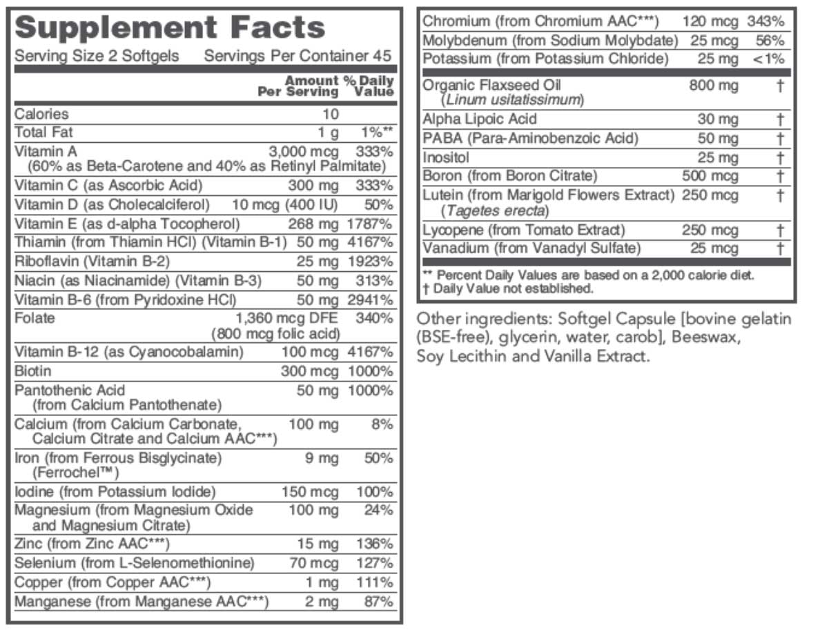 Protocol for Life Balance Ortho Multi w/ 400mg Flax Oil Ingredients