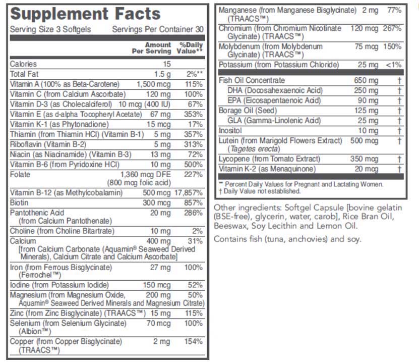 Protocol for Life Balance Pre-Natal Multivitamin with DHA Ingredients