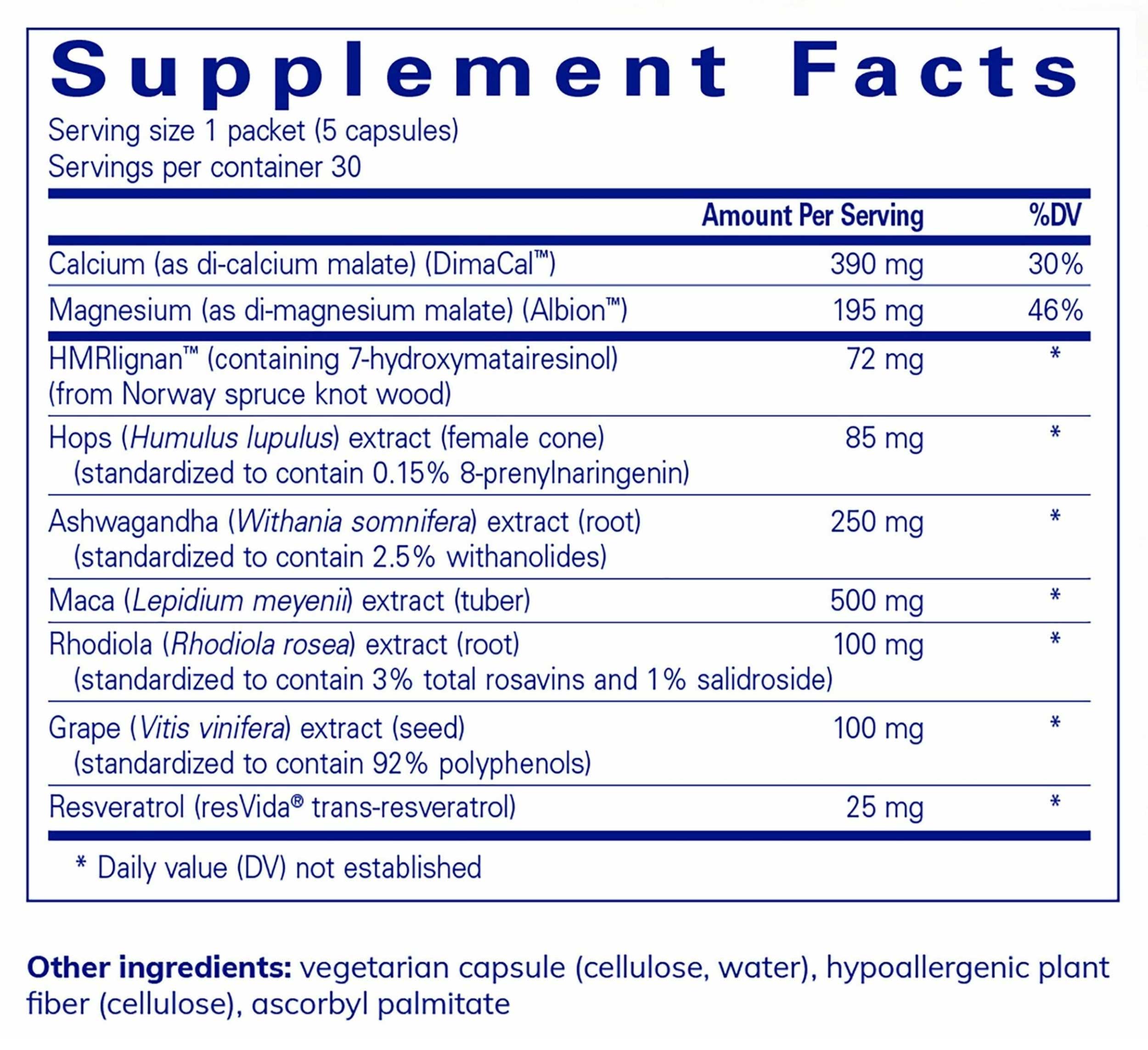 Pure Encapsulations Daily Pure Pack - Menopause Support Ingredients