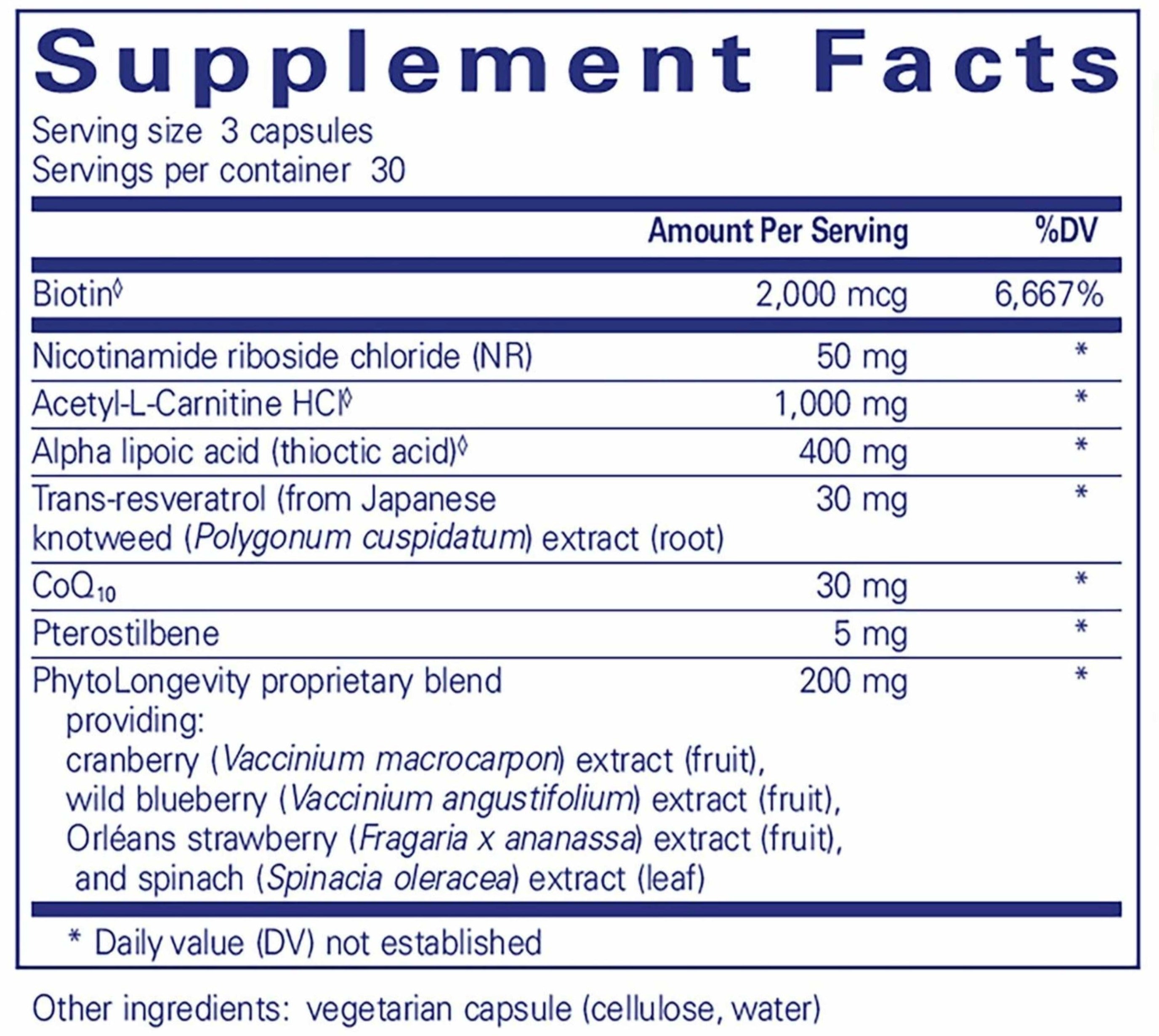 Pure Encapsulations RevitalAge Ultra Ingredients