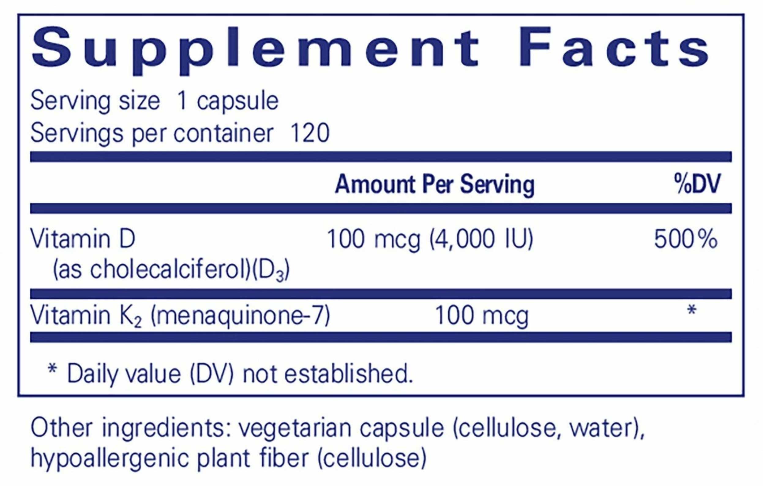 Pure Encapsulations Vitamin D3 & K2 Ingredients