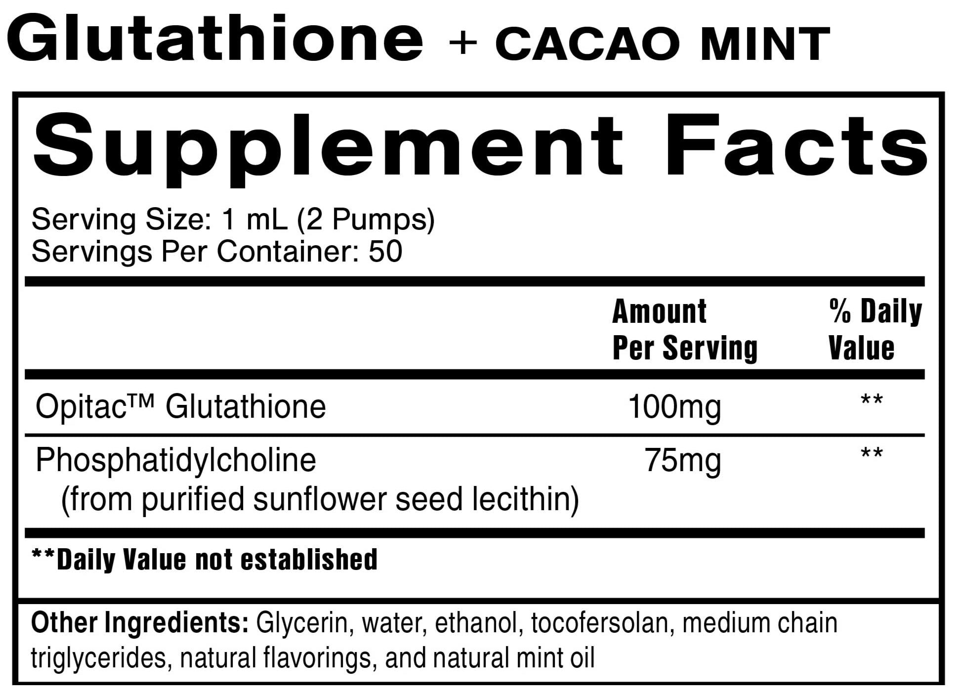 Quicksilver Scientific Liposomal Glutathione+ Cacao Mint Ingredients