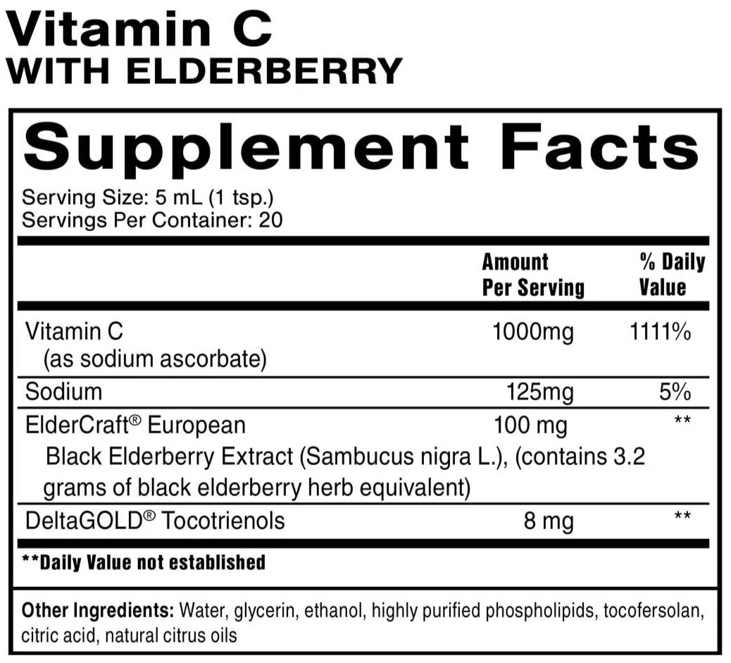 Quicksilver Scientific Liposomal Vitamin C + Elderberry Ingredients