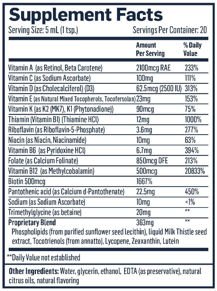 Quicksilver Scientific Nanoformulated Ultra Vitamin (Formerly Liposomal Ultra Vitamin) Ingredients
