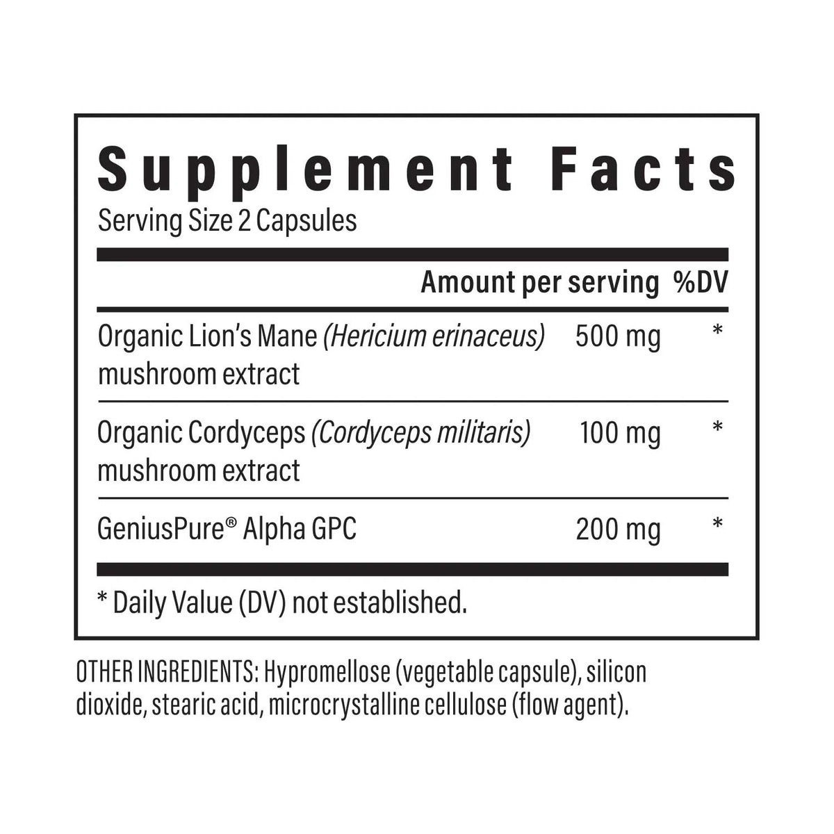 Real Mushrooms Lion's Mane Focus Ingredients