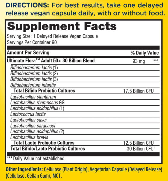 Renew Life Adult 50+ Ultimate Flora Probiotic 30 Billion (Formerly Ultimate Flora) Ingredients
