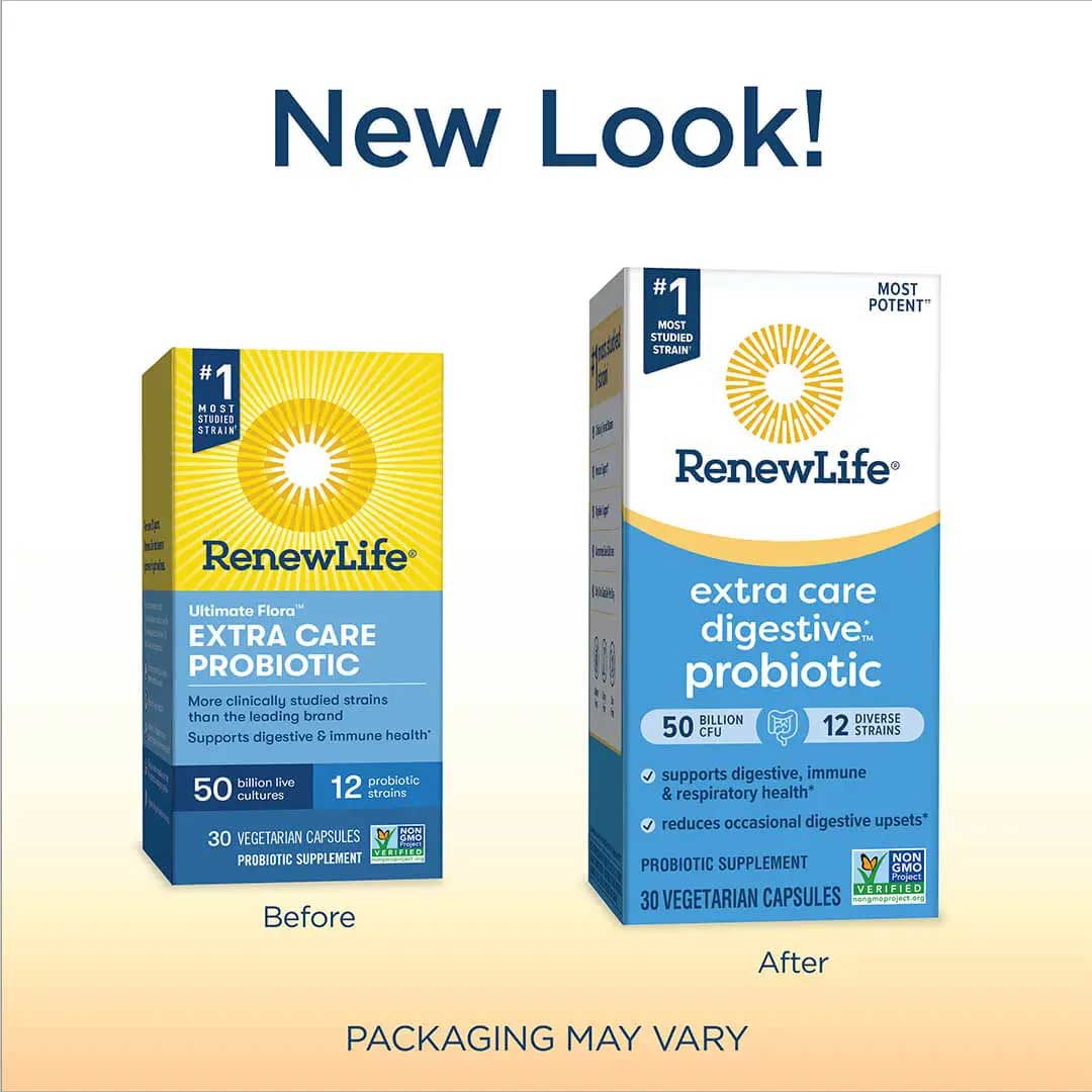 Renew Life Extra Care Digestive Probiotic 50 Billion CFU New Look