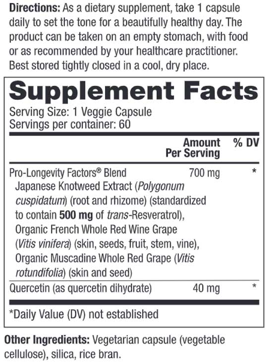 Reserveage Nutrition Resveratrol 500mg Ingredients