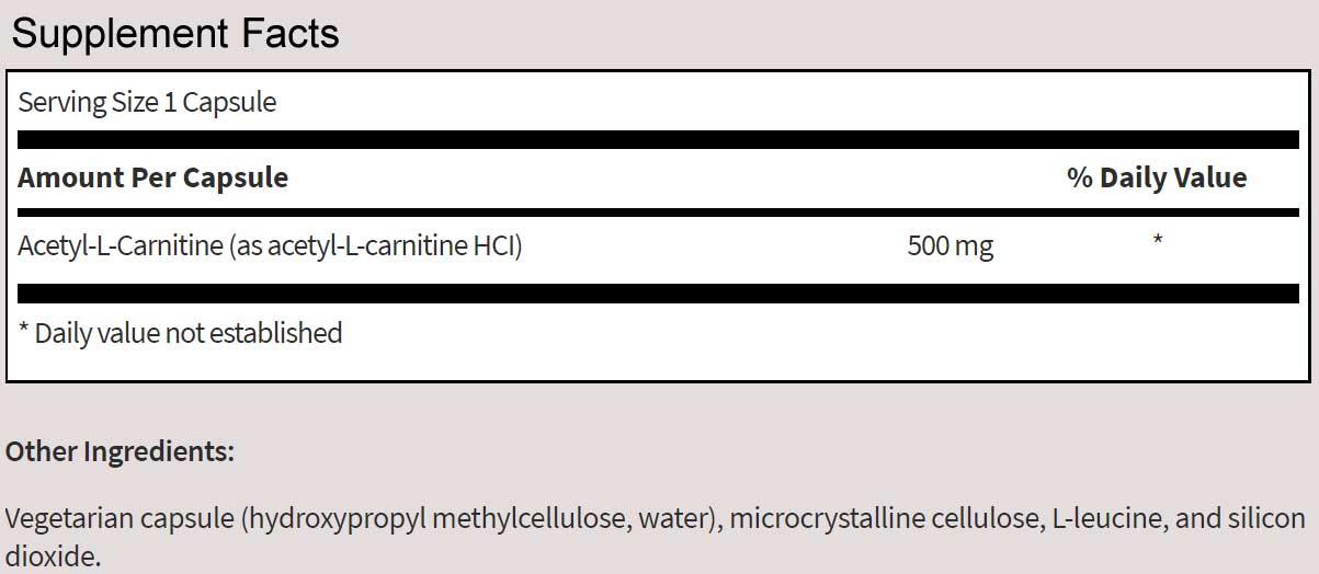 SFI HEALTH (Klaire Labs) Acetyl-L Carnitine Ingredients