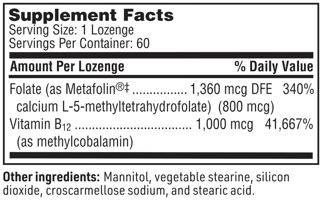 SFI HEALTH (Klaire Labs) Active B12-Folate Ingredients