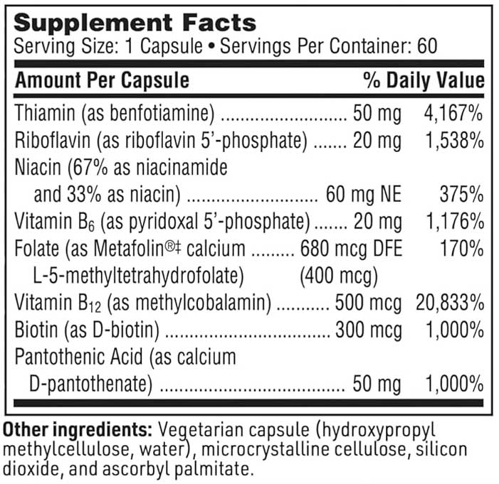 SFI HEALTH (Klaire Labs) Active B Complex Ingredients