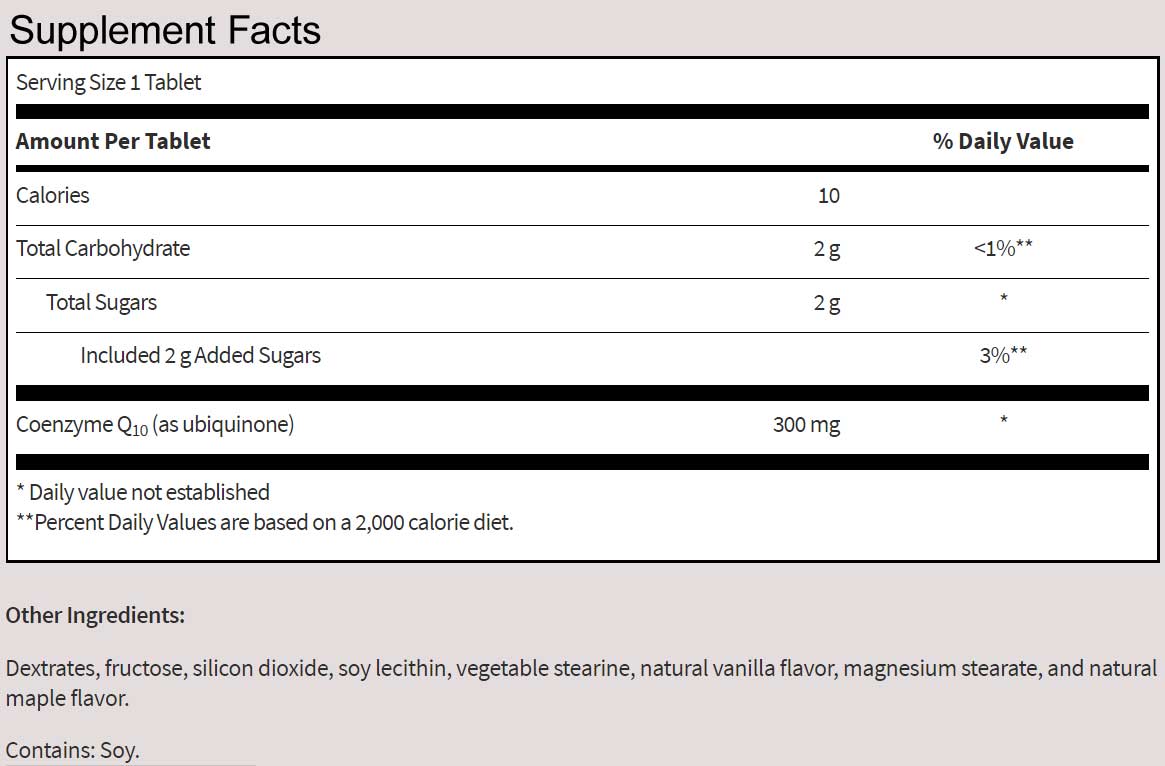 SFI HEALTH (Klaire Labs) Chewable Coenzyme Q10 300 mg Ingredients