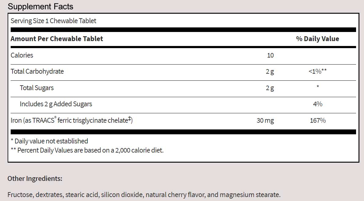SFI HEALTH (Klaire Labs) Chewable Iron Chelate 30 mg Ingredients