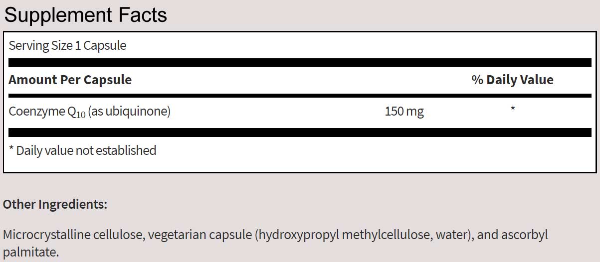 SFI HEALTH (Klaire Labs) Coenzyme Q10 150 mg Ingredients
