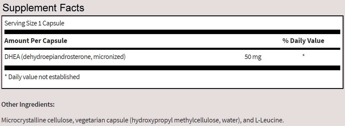 SFI HEALTH (Klaire Labs) DHEA 50 mg Ingredients