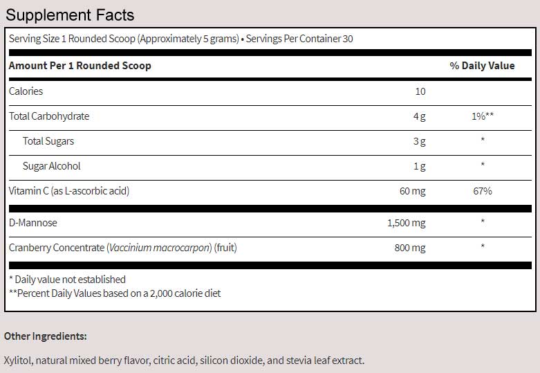 SFI HEALTH (Klaire Labs) D-Mannose Plus Powder Ingredients