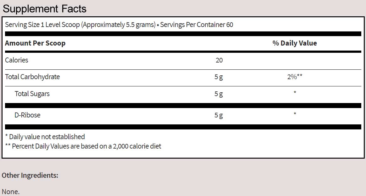 Klaire Labs D-Ribose Powder Ingredients