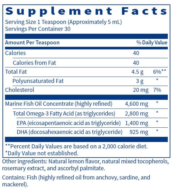 SFI HEALTH (Klaire Labs) Eicosamax® TG Liquid Ingredients