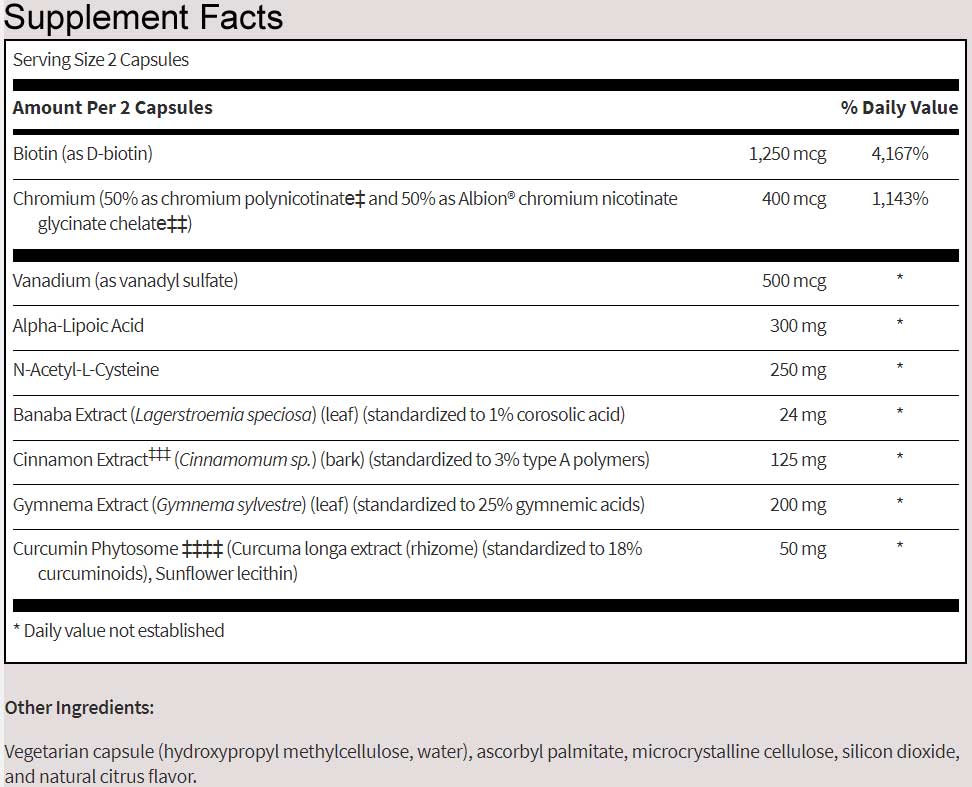 SFI HEALTH (Klaire Labs) Glucothera™ Forté Ingredients
