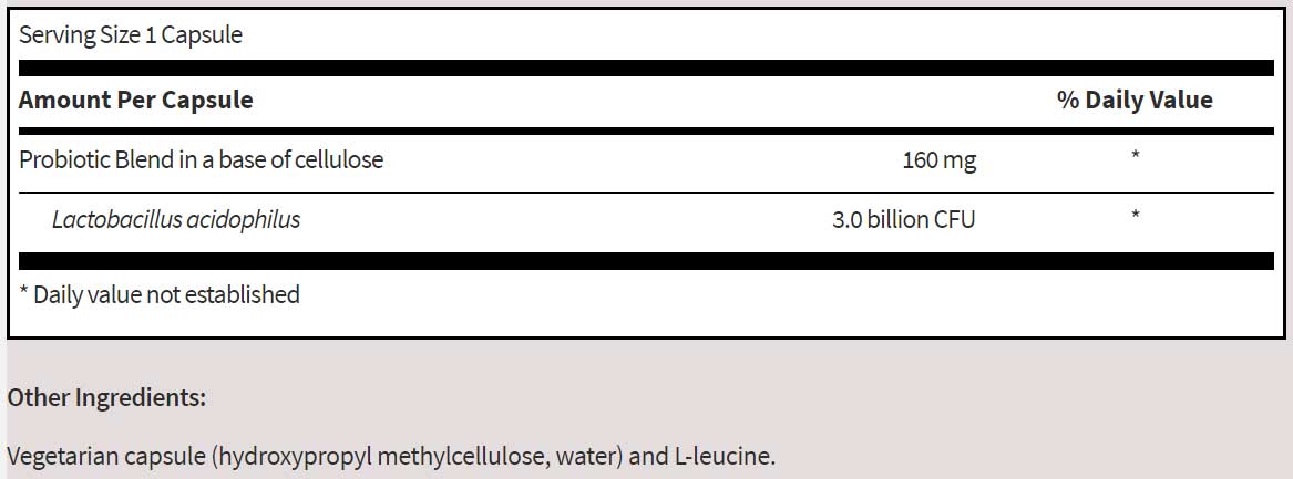 SFI HEALTH (Klaire Labs) L. Acidophilus SCD Compliant Ingredients
