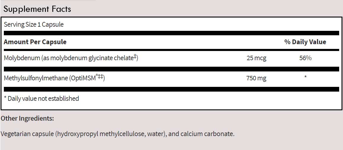 SFI HEALTH (Klaire Labs) MSM 750 Ingredients