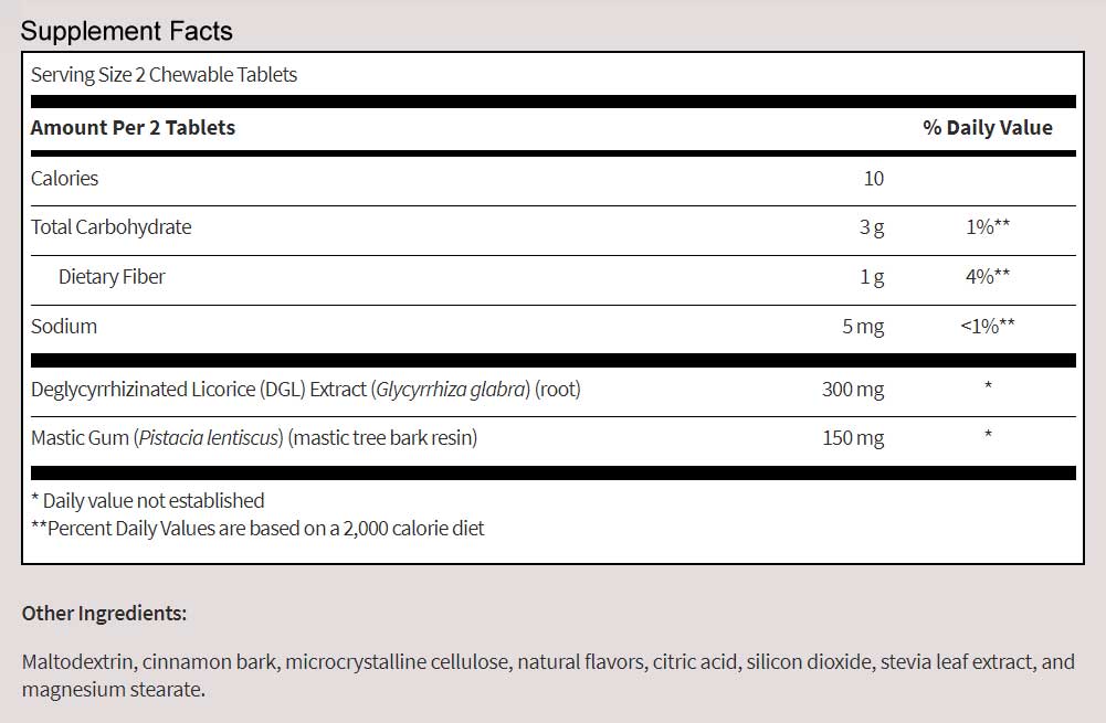 SFI HEALTH (Klaire Labs) Mastic Gum/DGL Ingredients