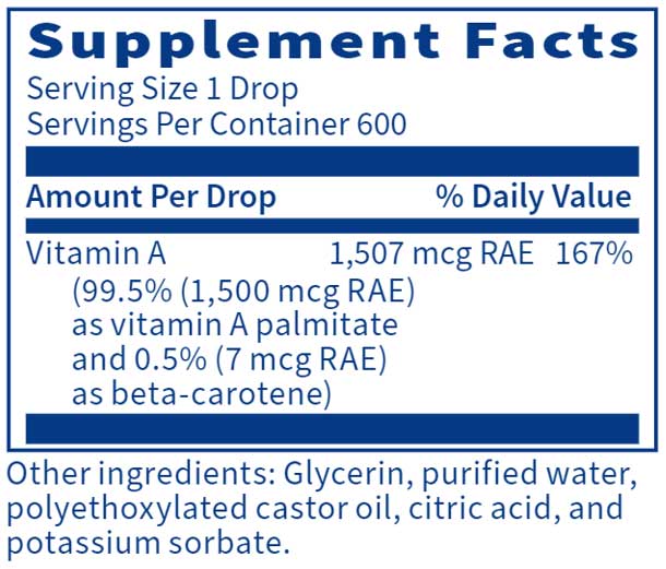 SFI HEALTH (Klaire Labs) Micellized Vitamin A Liquid Ingredients