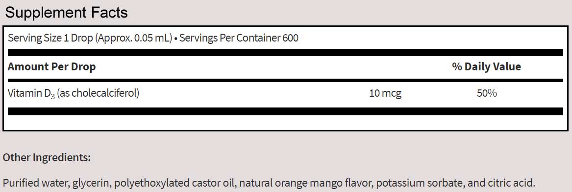 SFI HEALTH (Klaire Labs) Micellized Vitamin D3 Liquid Ingredients