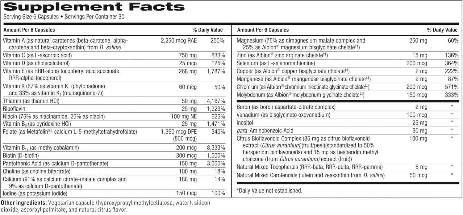 SFI HEALTH (Klaire Labs) MultiThera 1 Capsule Formula Plus K Ingredients