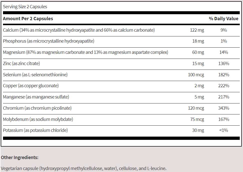 SFI HEALTH (Klaire Labs) Multi-Mineral Complex Without Iron Ingredients