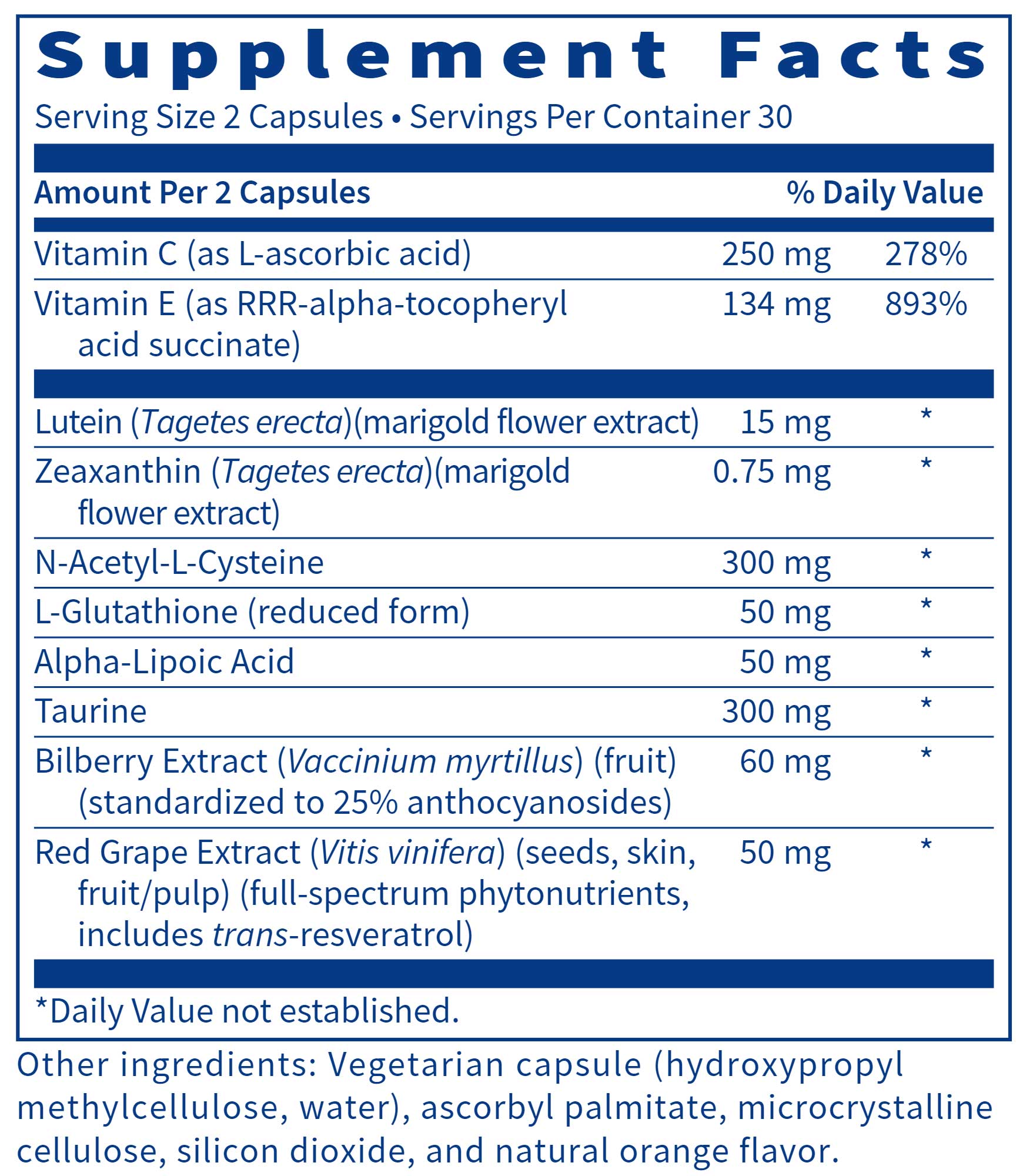 SFI HEALTH (Klaire Labs) Ocuthera Ingredients