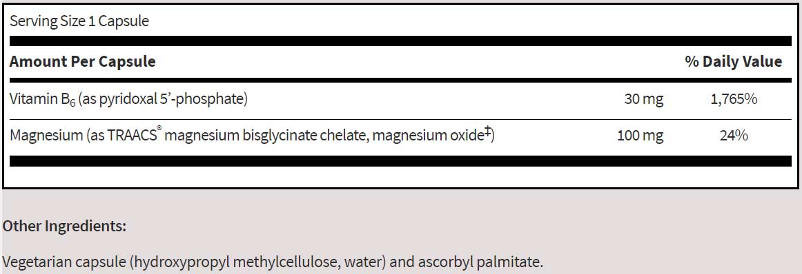 SFI HEALTH (Klaire Labs) P-5-P Plus with Magnesium Ingredients