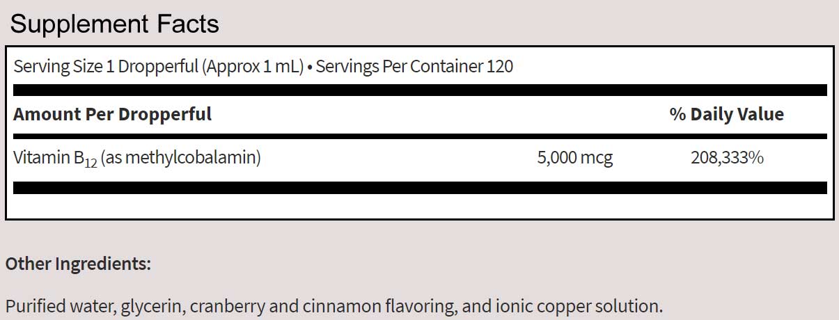 SFI HEALTH (Klaire Labs) Vitamin B12 Liquid (Methylcobalamin 5000 mcg) Ingredients