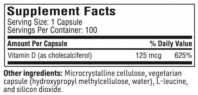 SFI HEALTH (Klaire Labs) Vitamin D3 (5000 IU) Ingredients