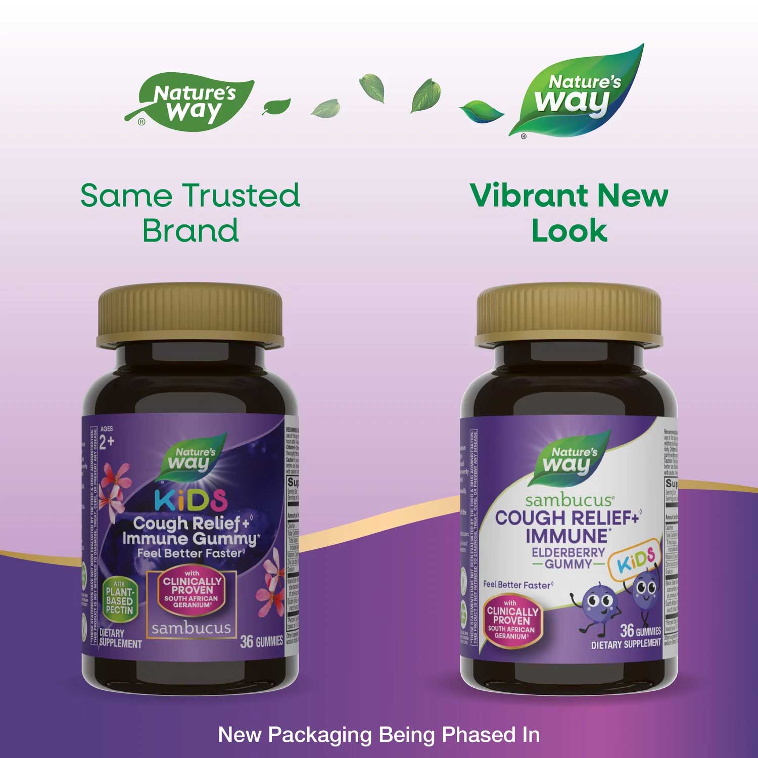 Nature's Way Sambucus Cough Relief + Immune Elderberry Gummy For Kids New Look