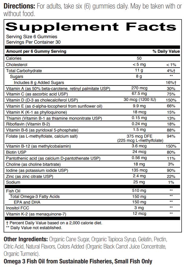SmartyPants Adult Formula Ingredients
