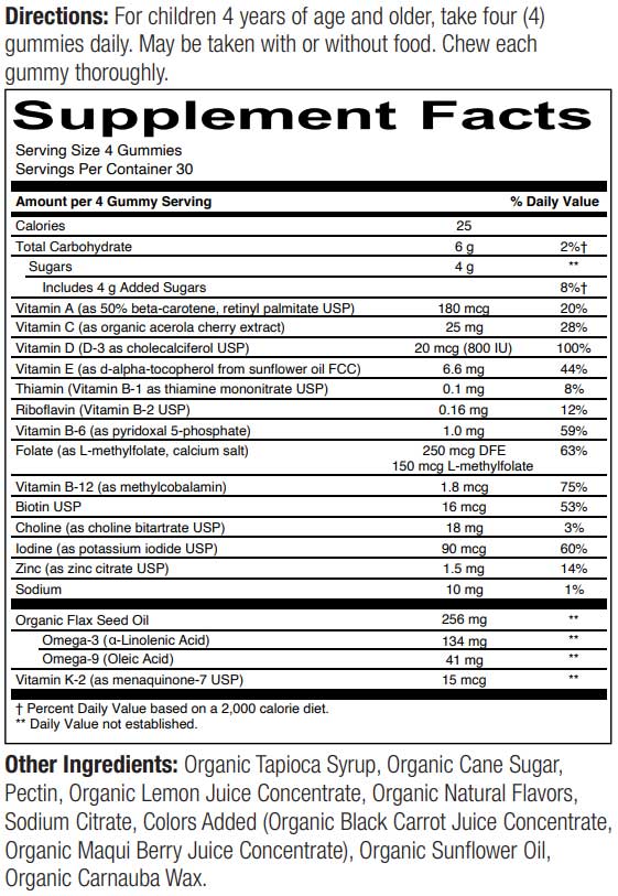 SmartyPants Kids Organic Multi & Omegas (Formerly Kids Formula) Ingredients