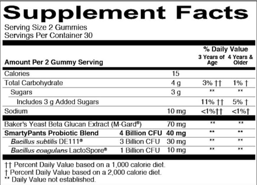 SmartyPants Kids Prebiotic and Probiotic Immunity Formula - Grape Ingredients