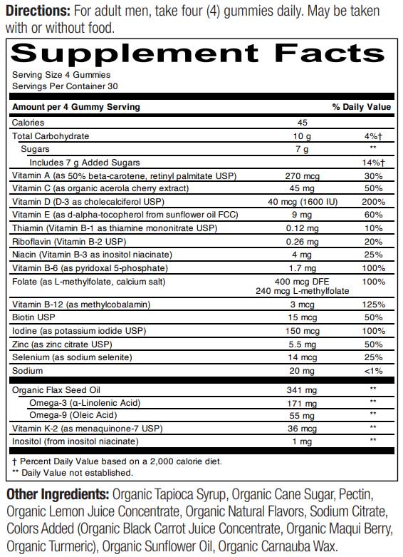 SmartyPants Men's Organic Multi & Omegas Ingredients