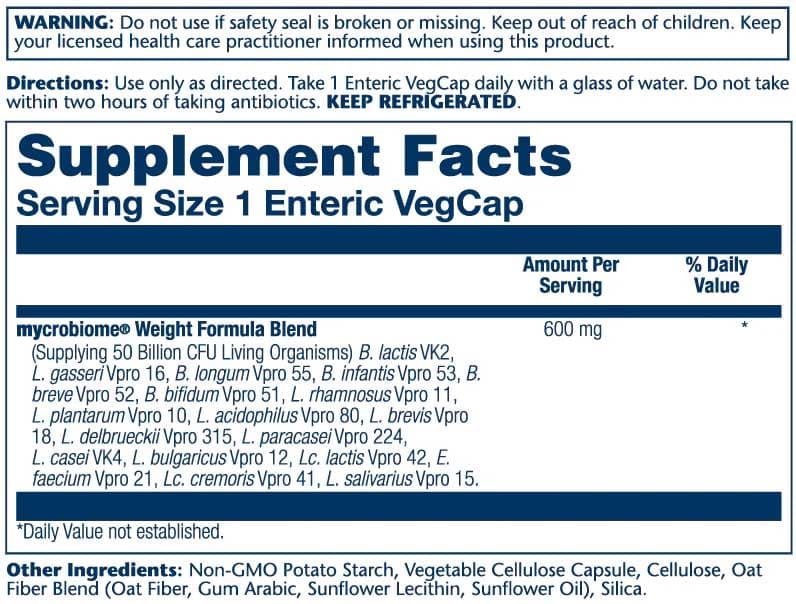 Solaray Mycrobiome Probiotic Weight Formula Ingredients