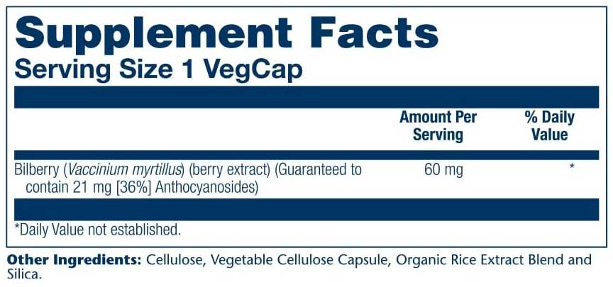 Solaray Vital Extracts Bilberry Ingredients