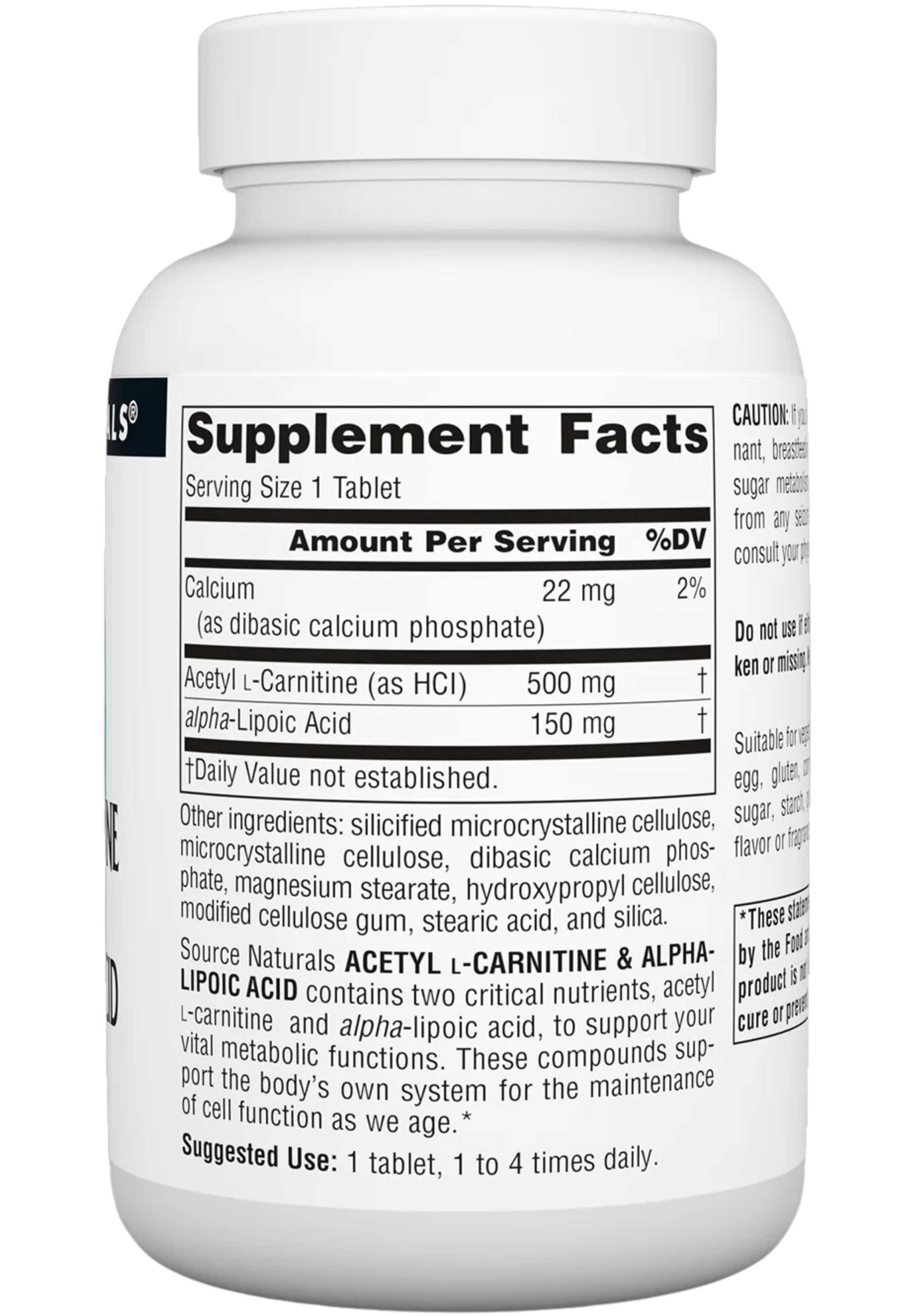 Source Naturals Acetyl L-Carnitine & Alpha Lipoic Acid Ingredients