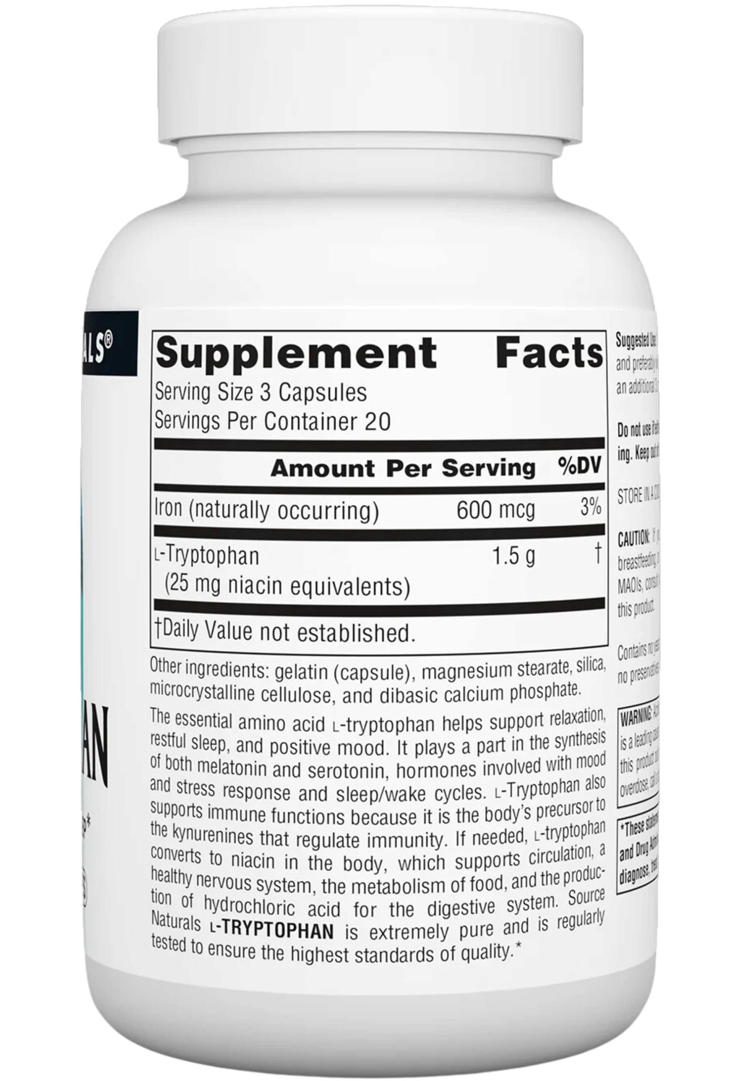 Source Naturals L-Tryptophan 500 mg Ingredients