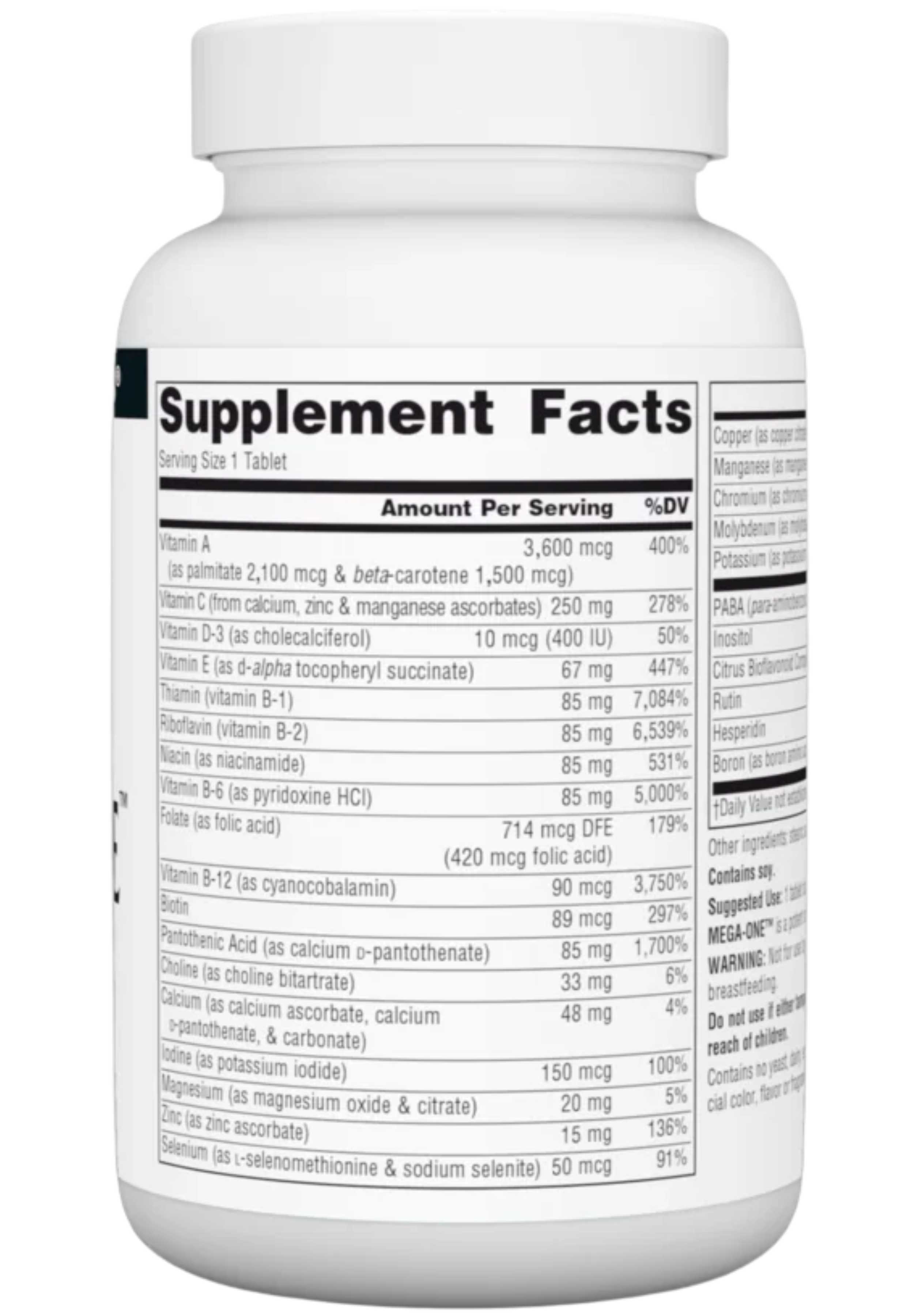 Source Naturals Mega-One No Iron Ingredients