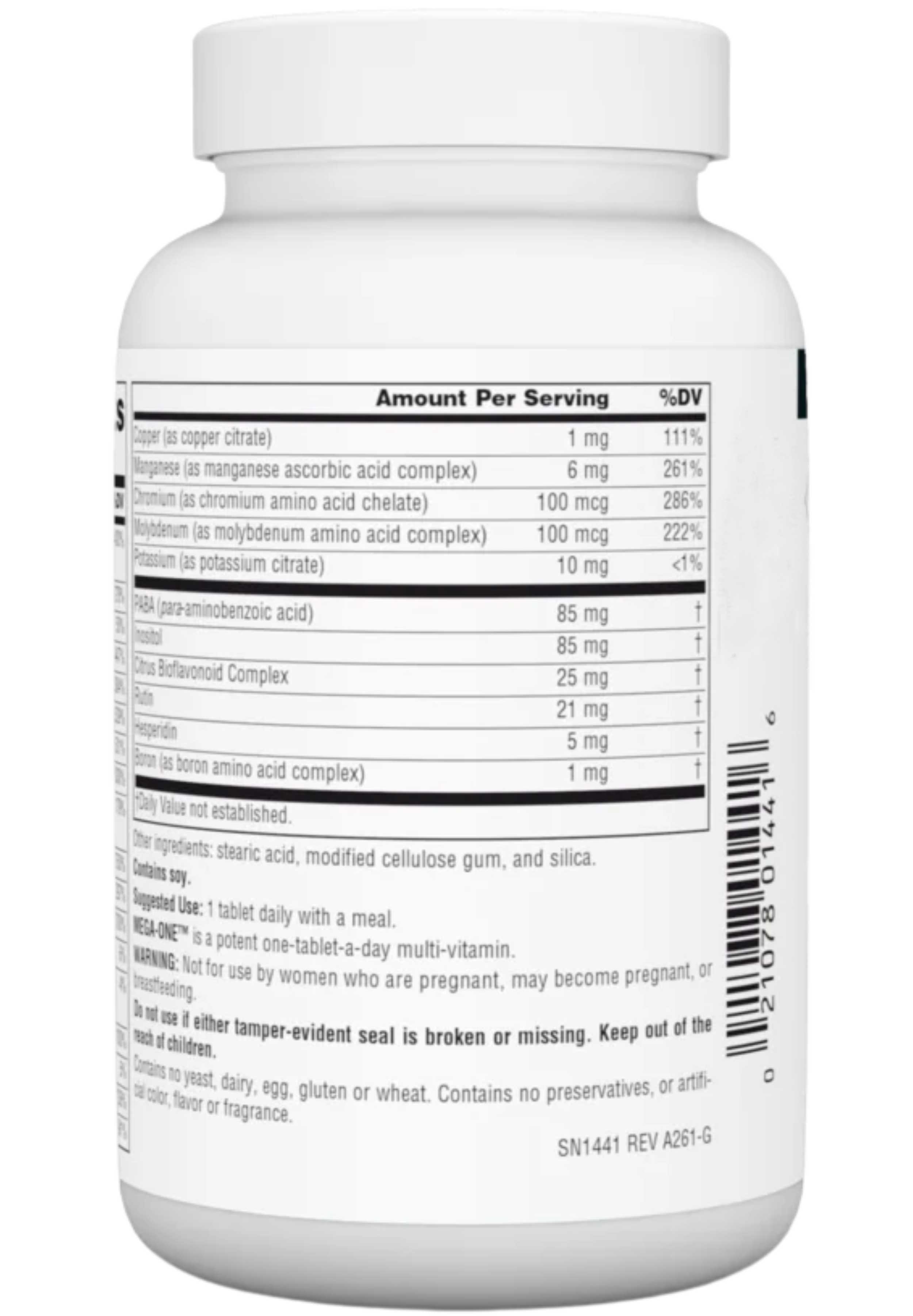 Source Naturals Mega-One No Iron Ingredients
