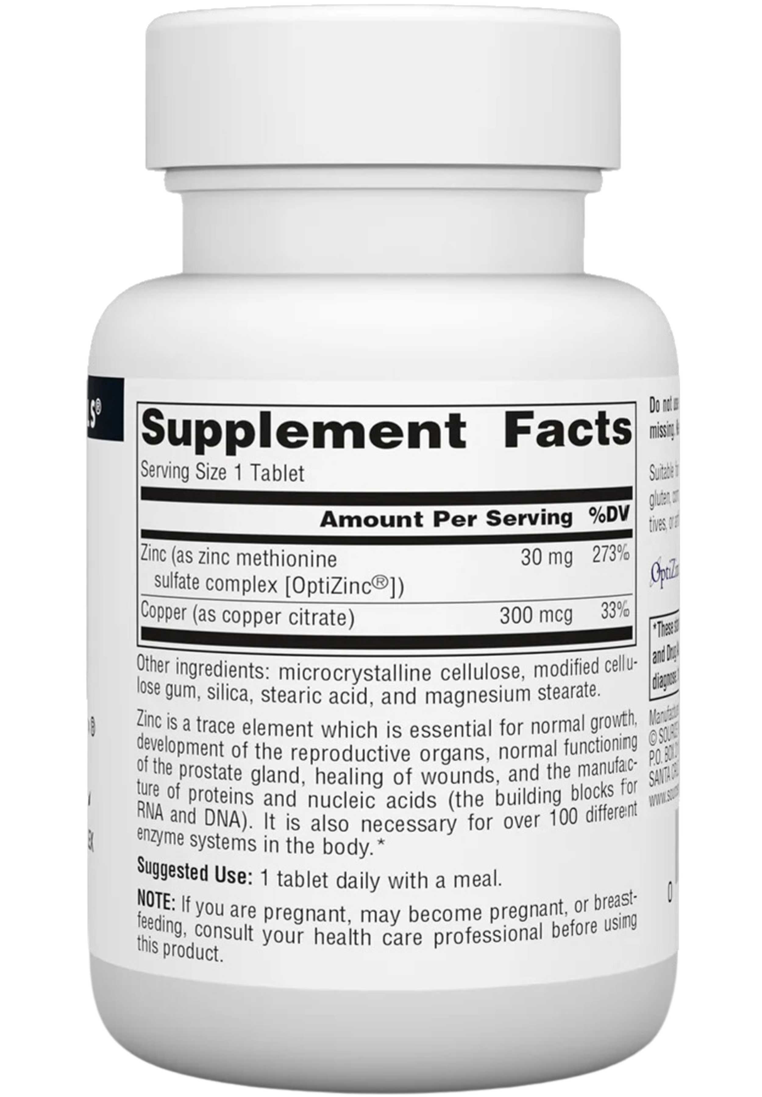 Source Naturals OptiZinc® Methionine 30 mg Ingredients